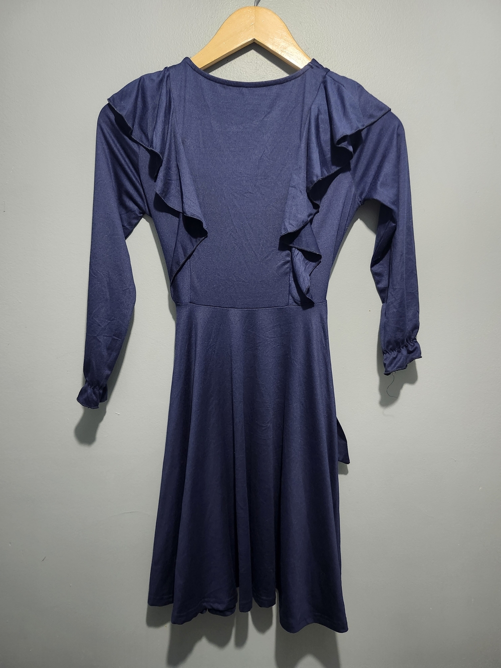 Women's Navy Ruffle Long-Sleeve Dress